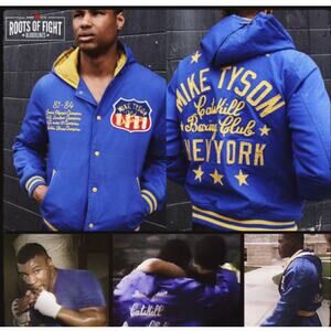 Mike Tyson Jacket Men XL Blue Coat Roots Of Fight Bloodlines Canvas Hooded